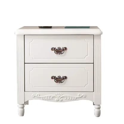 Classic Wood White Carved 2-Drawer Nightstand Image - 7