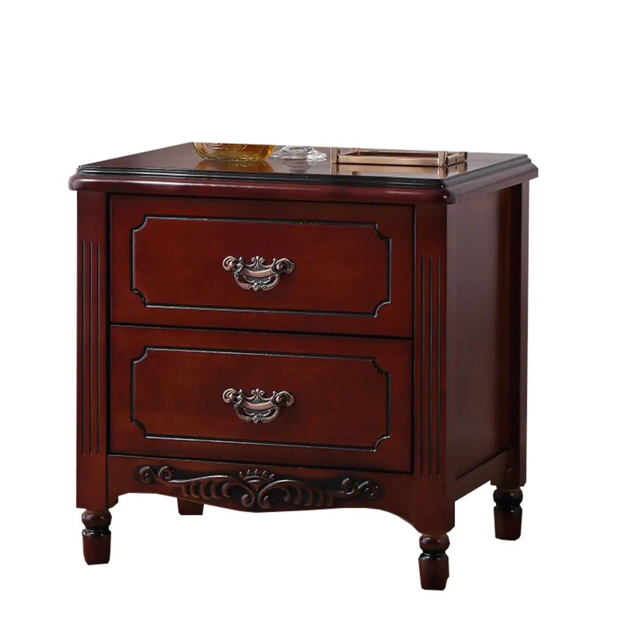 Classic Wood White Carved 2-Drawer Nightstand Image - 8 | homeyfad