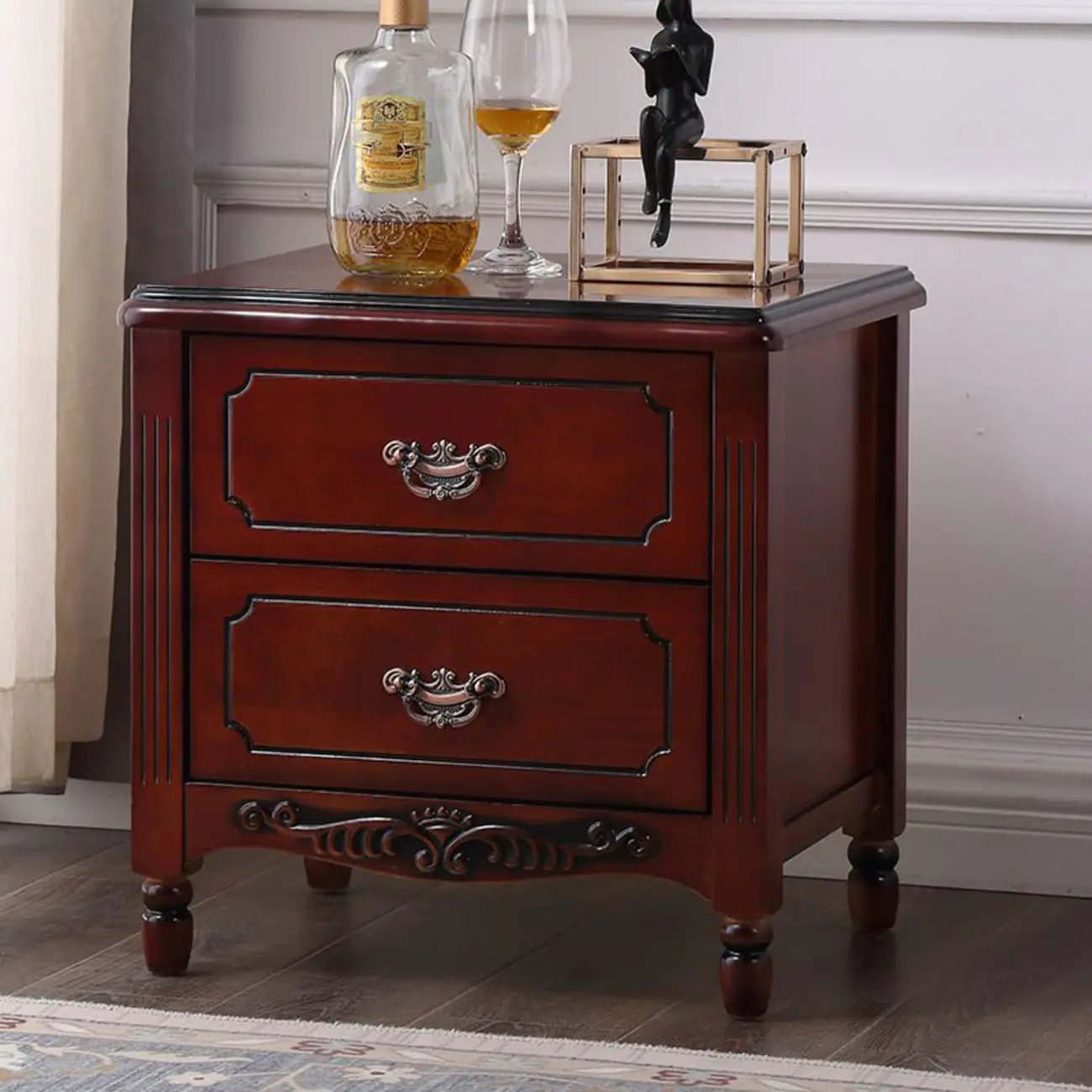 Classic Wood White Carved 2-Drawer Nightstand Image - 4 | homeyfad