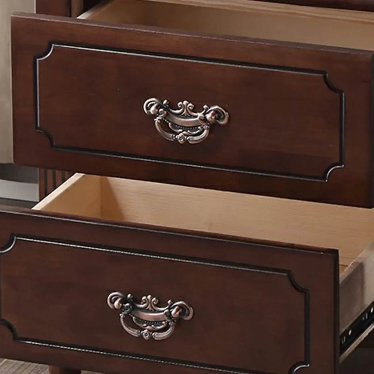 Classic Wood White Carved 2-Drawer Nightstand Image - 14