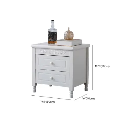 Classic Wood White Carved 2-Drawer Nightstand #size