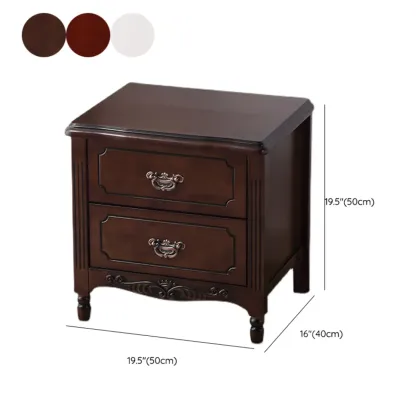 Classic Wood White Carved 2-Drawer Nightstand Image - 17