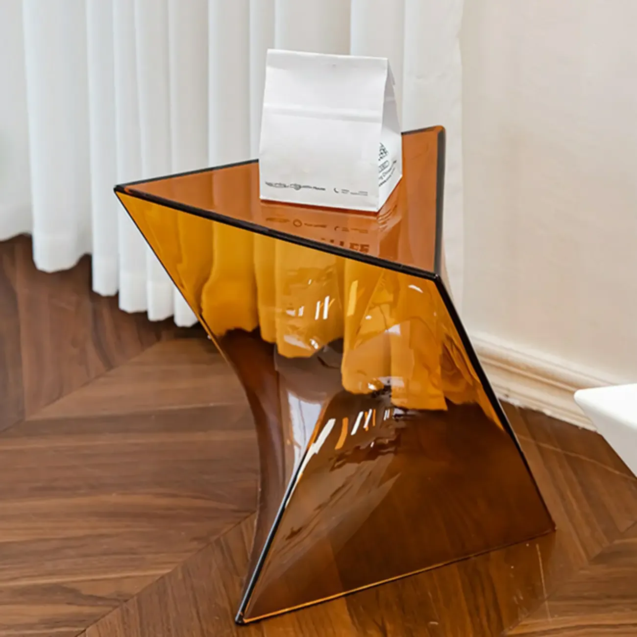 Living Room Acrylic Triangle Side Table with Twisted Base Image - 3