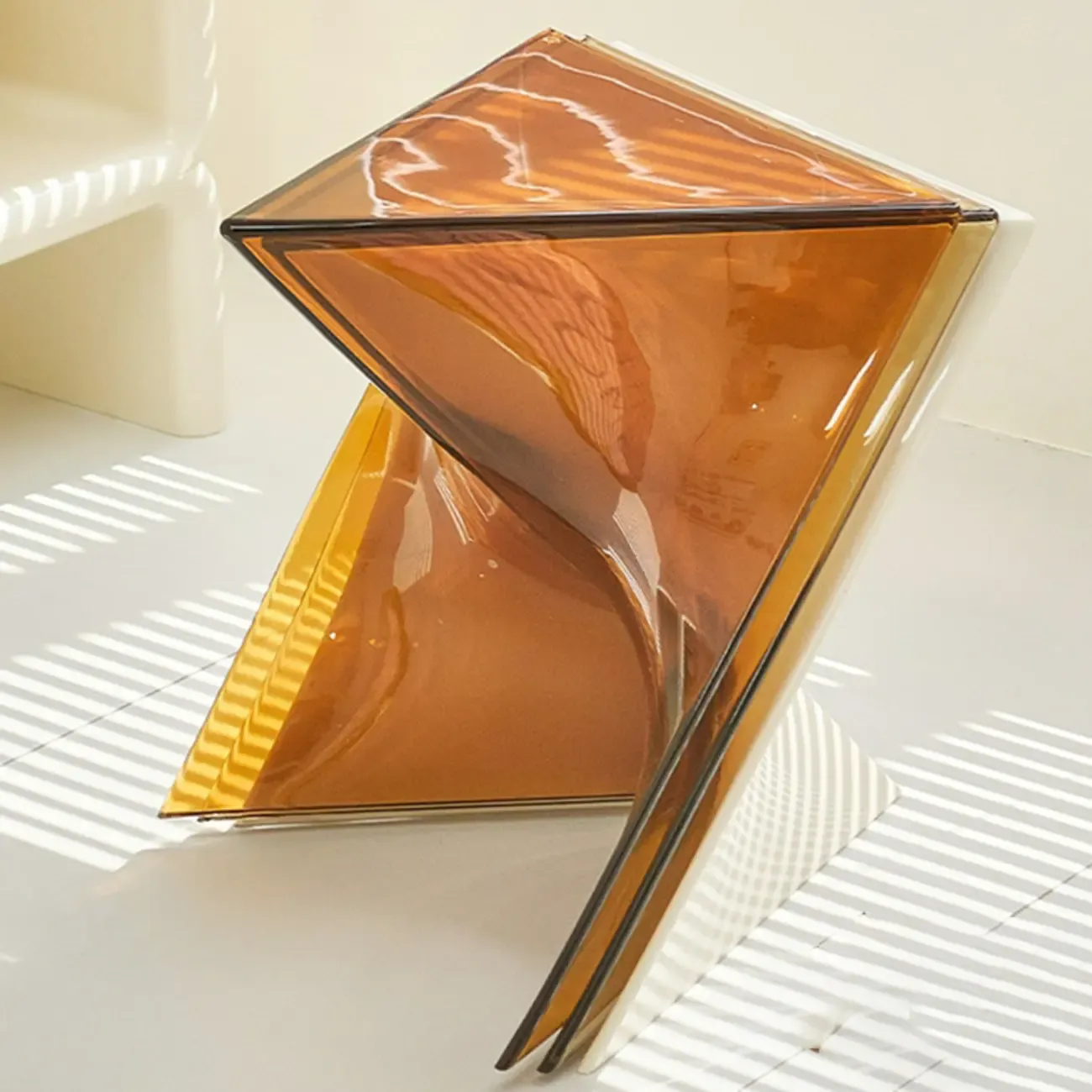 Living Room Acrylic Triangle Side Table with Twisted Base Image - 5