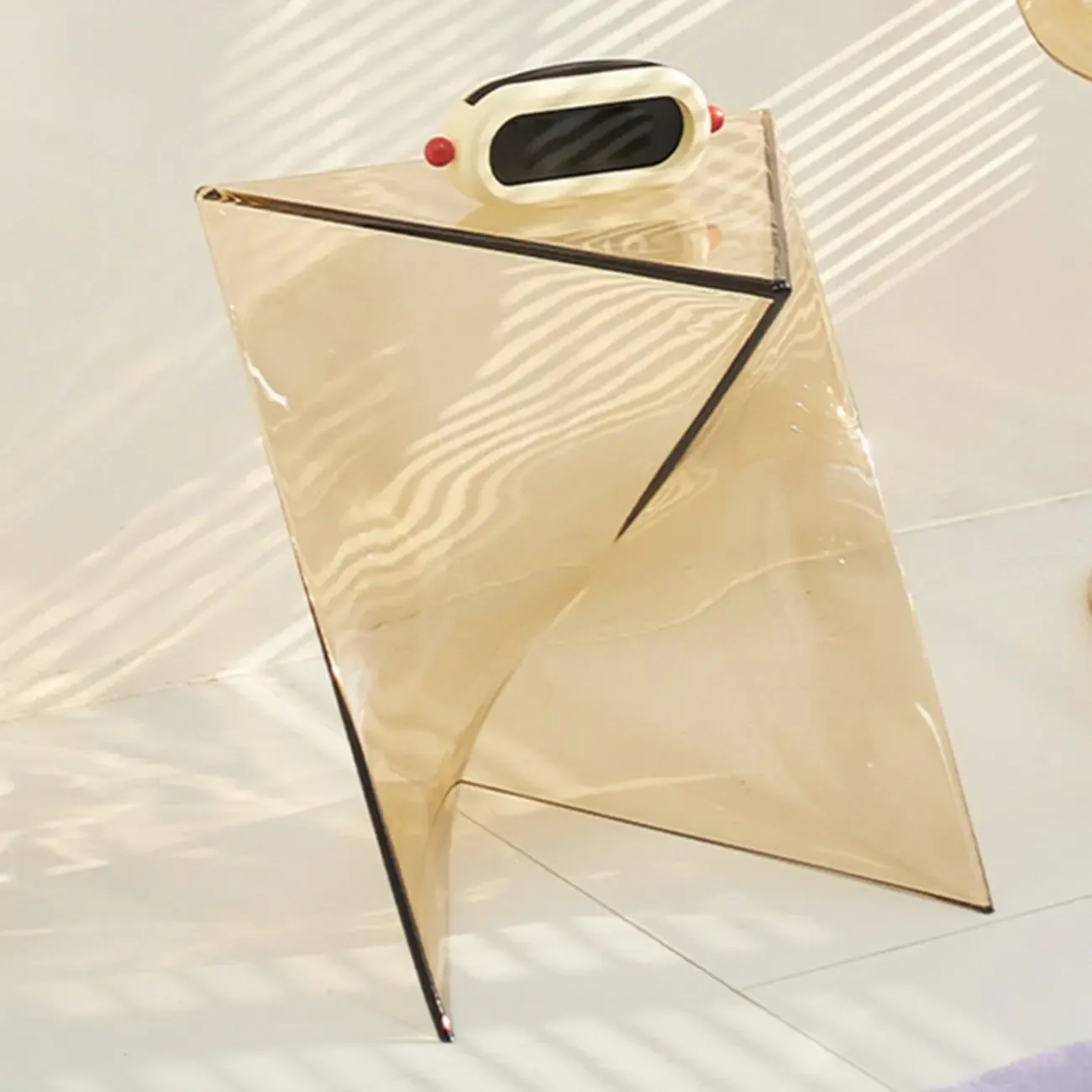 Living Room Acrylic Triangle Side Table with Twisted Base Image - 7