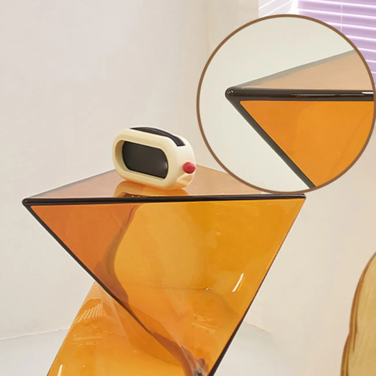 Living Room Acrylic Triangle Side Table with Twisted Base Image - 8 | homeyfad