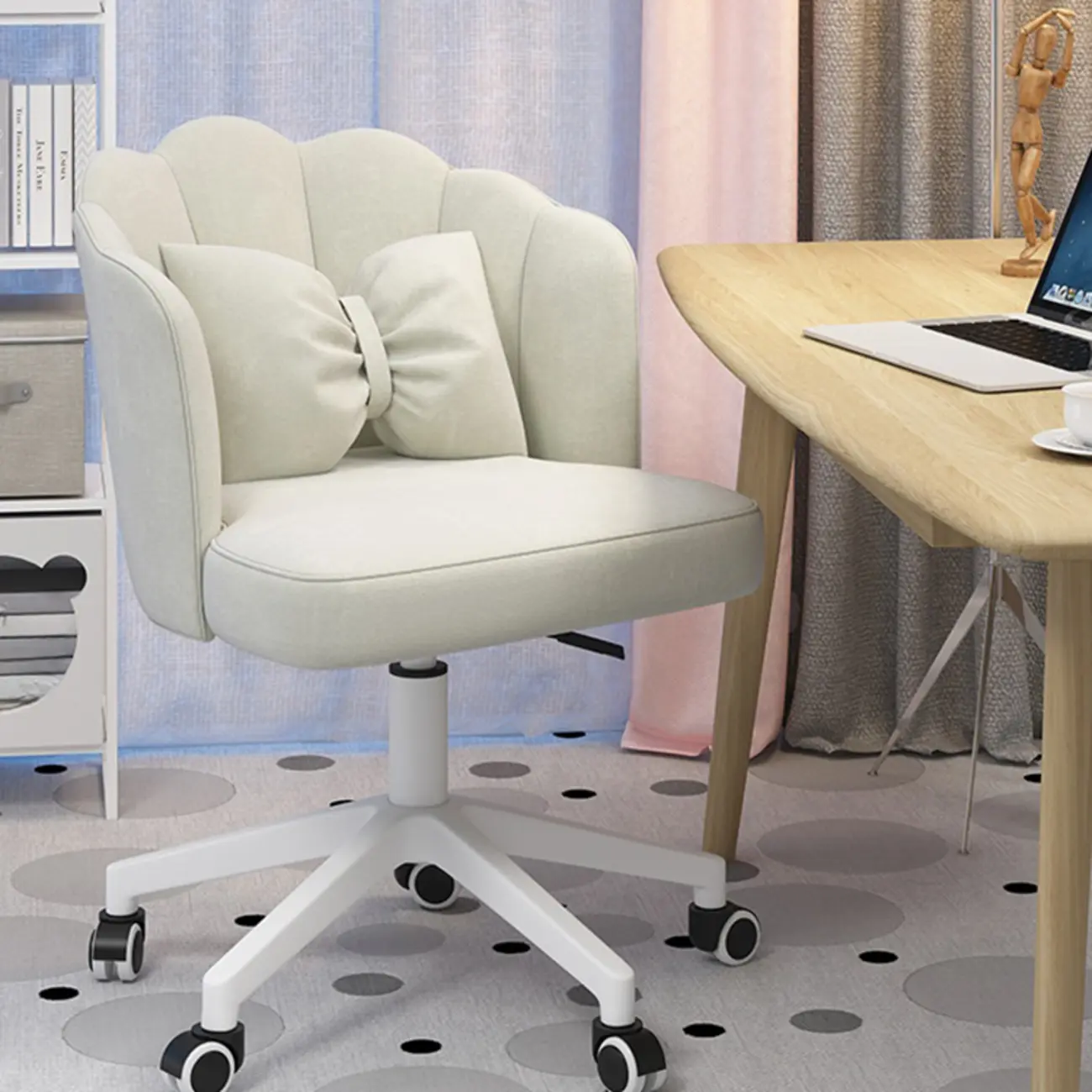 Modern Off-White Fabric Adjustable Swivel Office Chair HomeyFad
