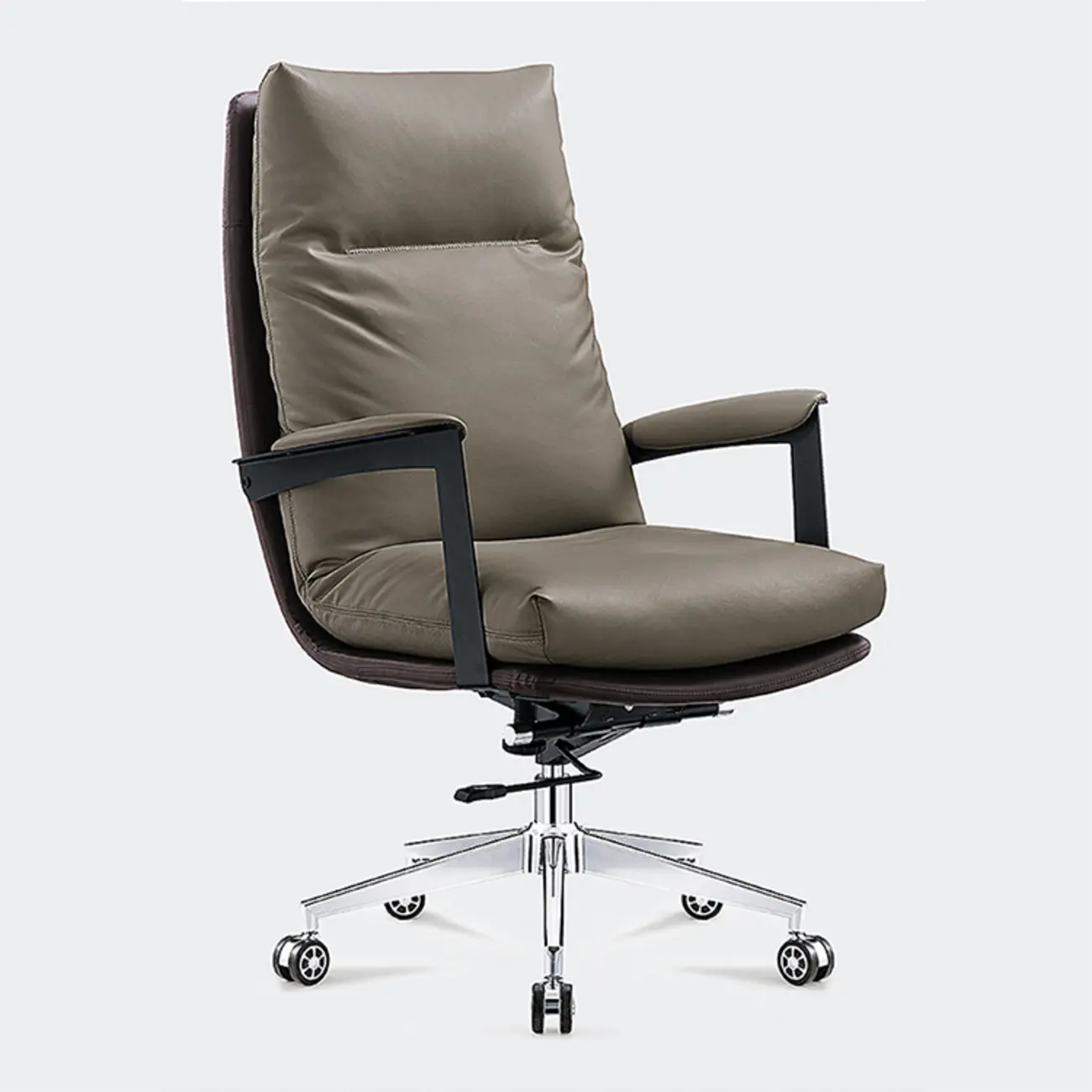 Rotatable Lifting Gray Leather Office Chairs with Arms and Wheels Image - 7 | homeyfad