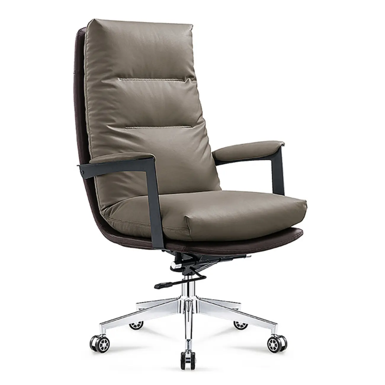 Rotatable Lifting Gray Leather Office Chairs with Arms and Wheels Image - 8 | homeyfad