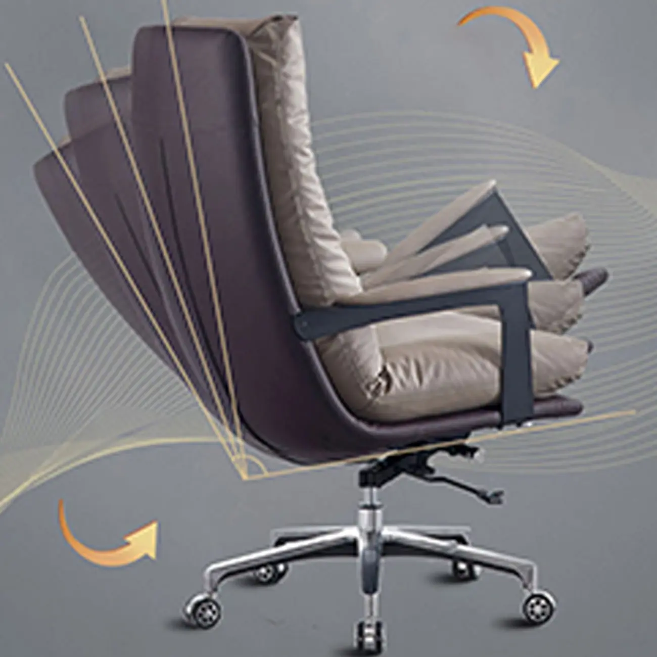 Rotatable Lifting Gray Leather Office Chairs with Arms and Wheels Image - 4 | homeyfad