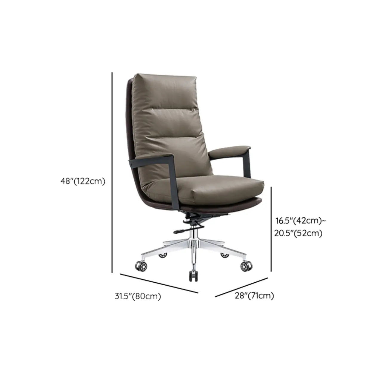 Rotatable Lifting Gray Leather Office Chairs with Arms and Wheels #size | homeyfad