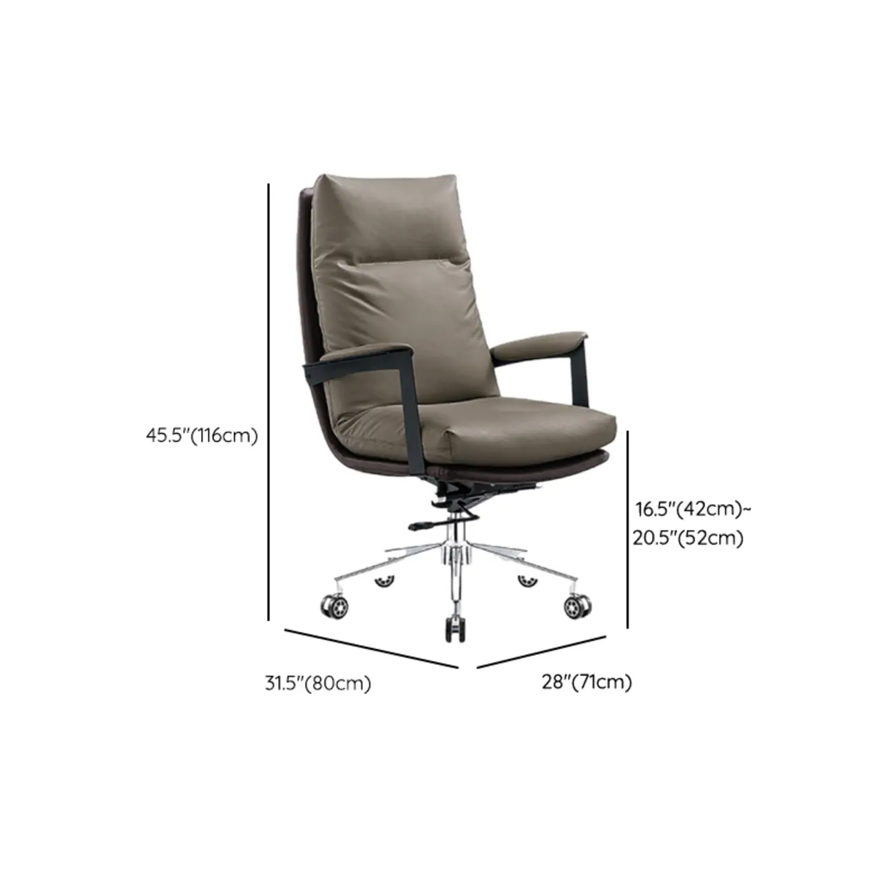 Rotatable Lifting Gray Leather Office Chairs with Arms and Wheels Image - 11 | homeyfad