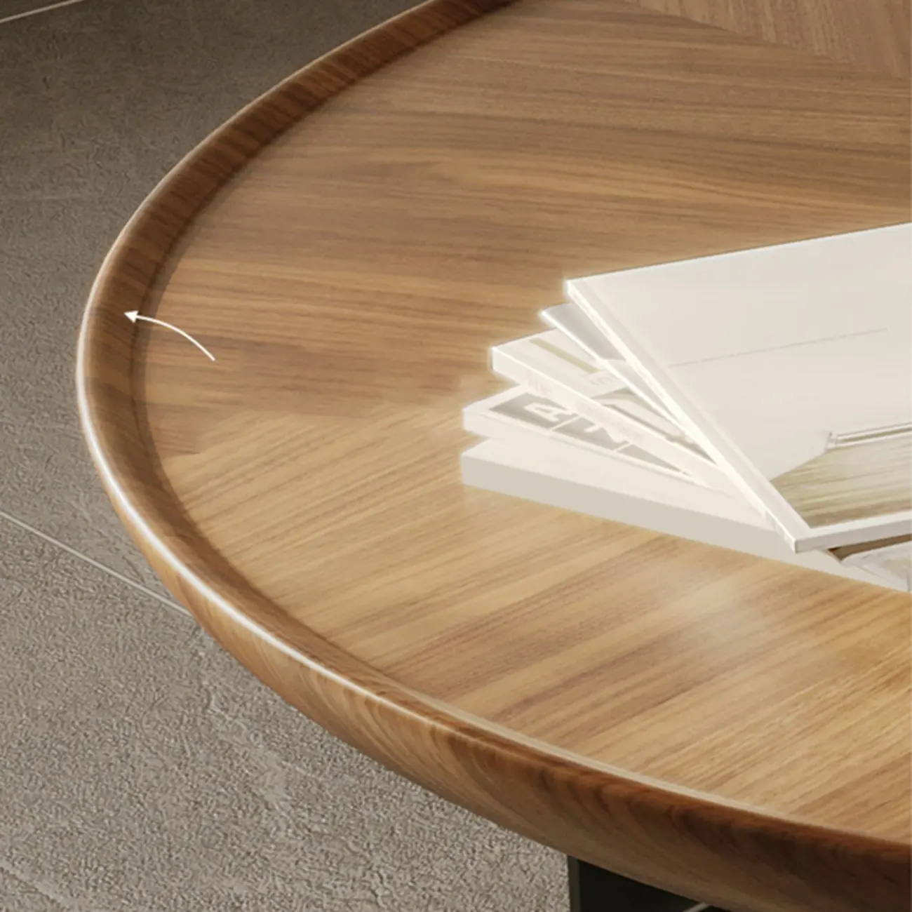 Tray Top Wood Walnut Abstract Base Round Coffee Table Image - 8 | homeyfad