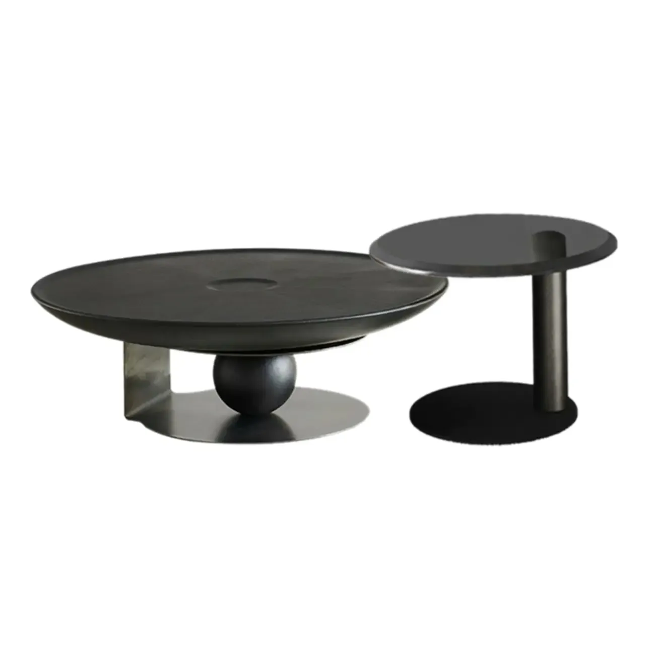 Tray Top Wood Walnut Abstract Base Round Coffee Table Image - 9