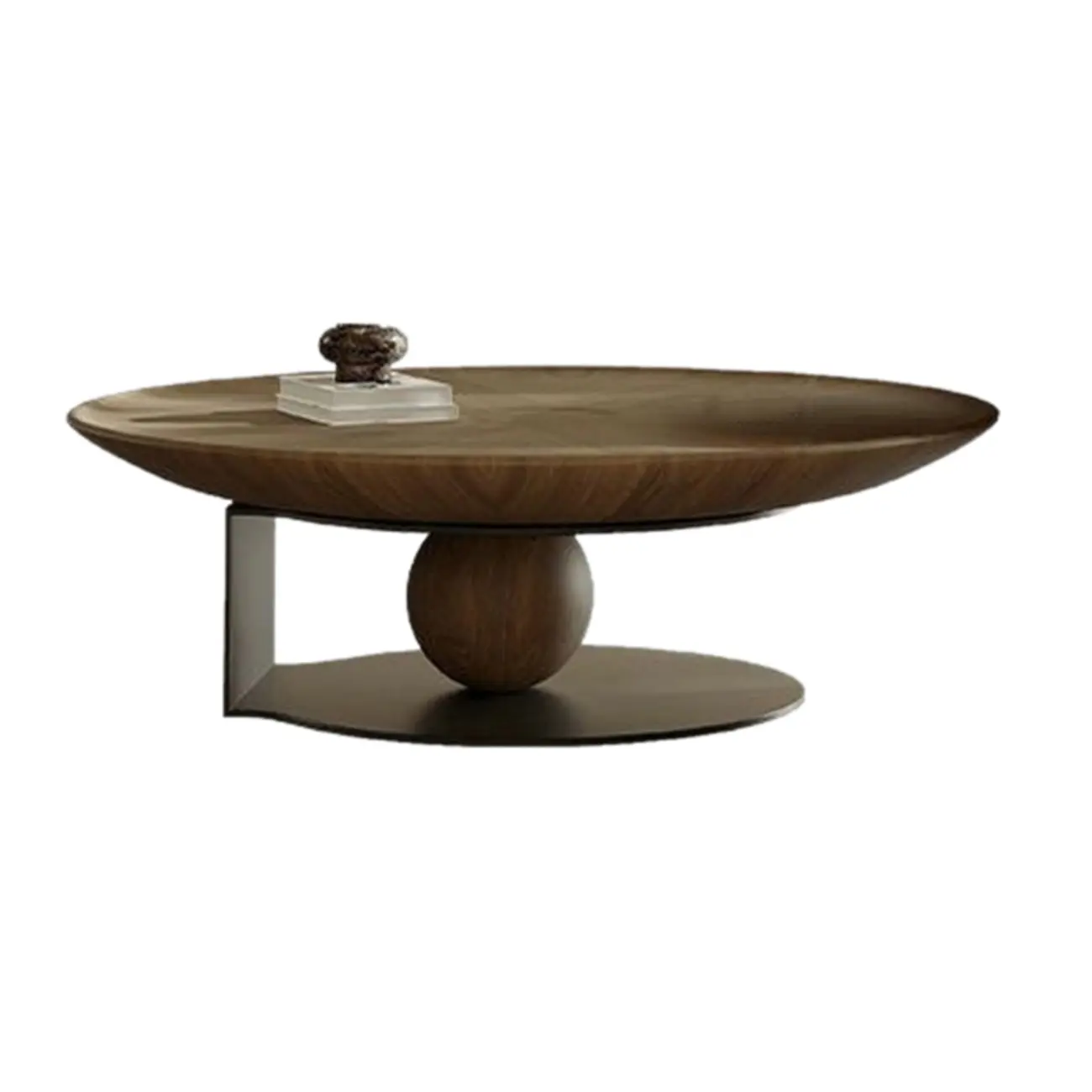 Tray Top Wood Walnut Abstract Base Round Coffee Table Image - 10 | homeyfad