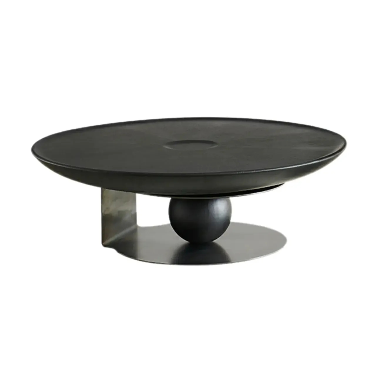 Tray Top Wood Walnut Abstract Base Round Coffee Table Image - 11