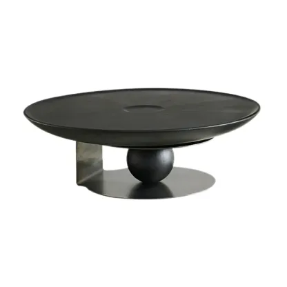 Tray Top Wood Walnut Abstract Base Round Coffee Table Image - 11