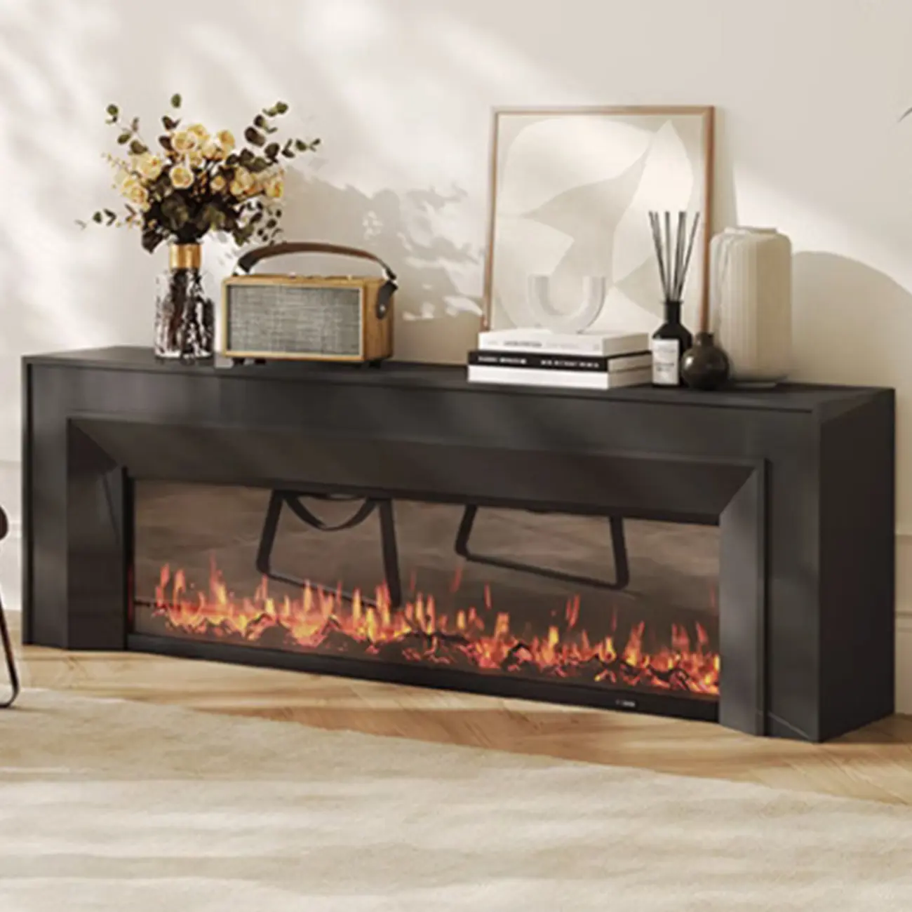 Modern Wooden TV Stand with Fireplace Storage for Living Room Image - 1 | homeyfad