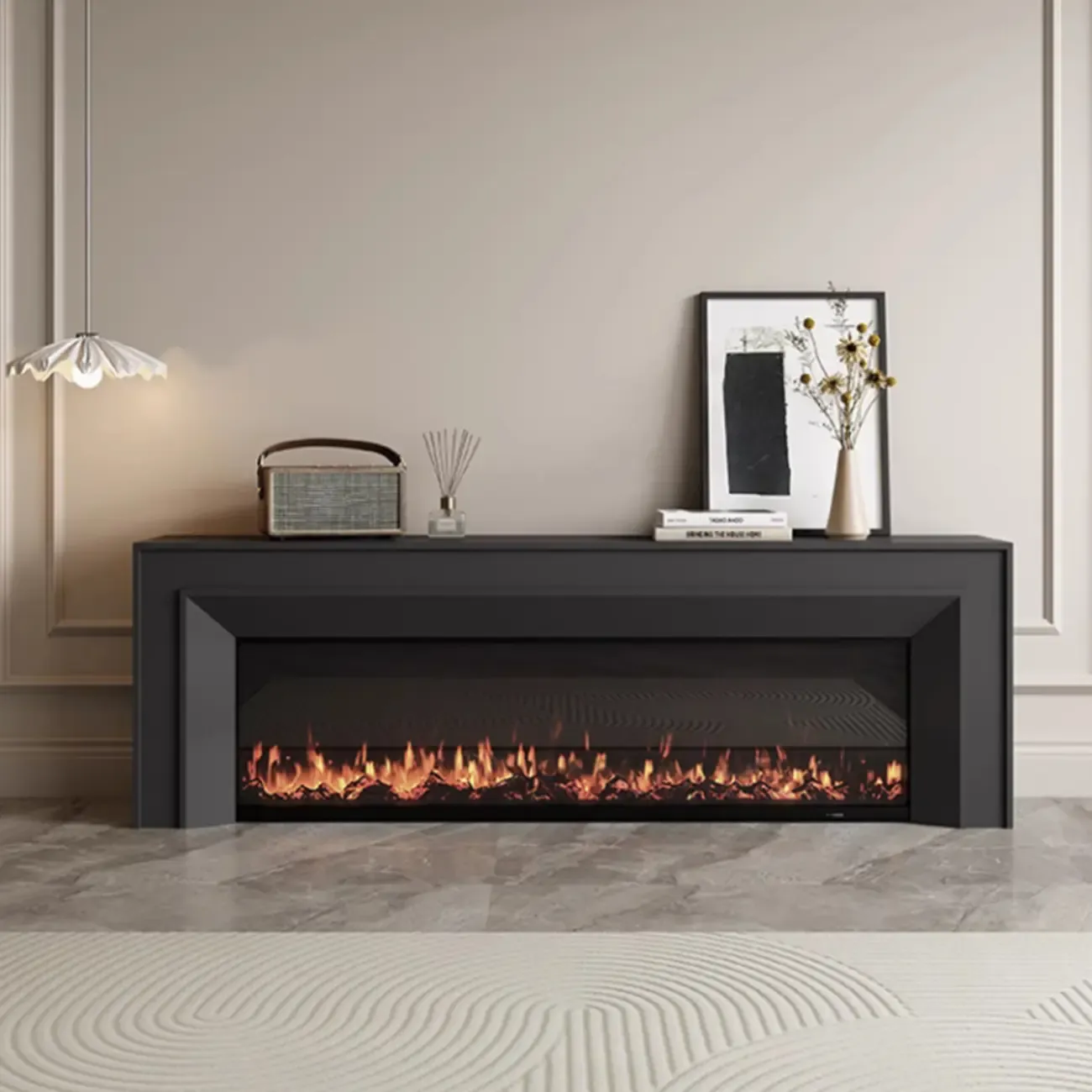 Modern Wooden TV Stand with Fireplace Storage for Living Room Image - 4