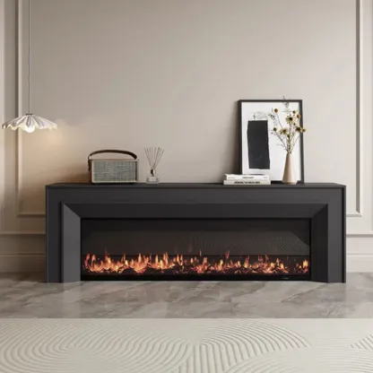 Modern Wooden TV Stand with Fireplace Storage for Living Room Image - 4