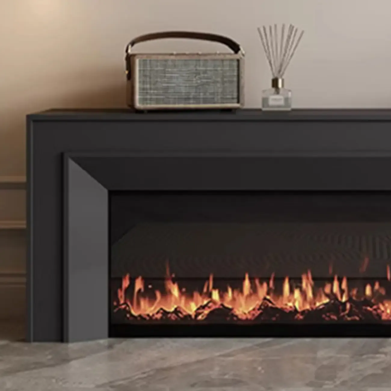Modern Wooden TV Stand with Fireplace Storage for Living Room Image - 5