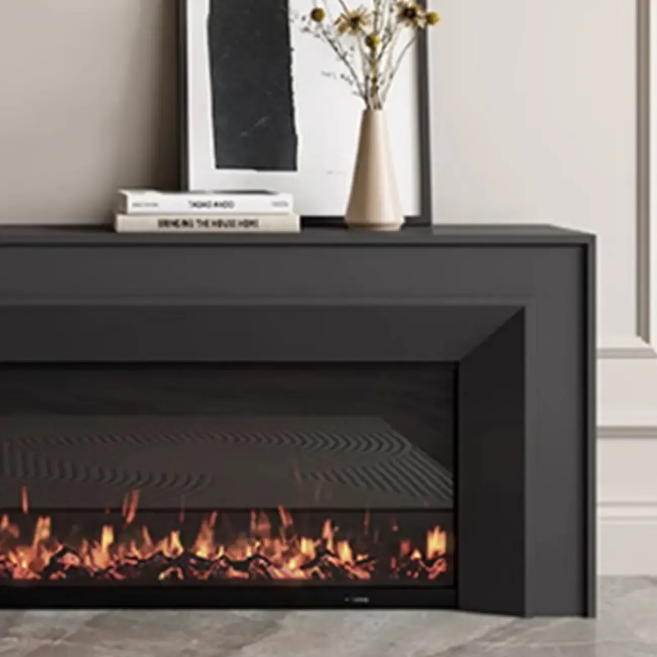 Modern Wooden TV Stand with Fireplace Storage for Living Room Image - 7