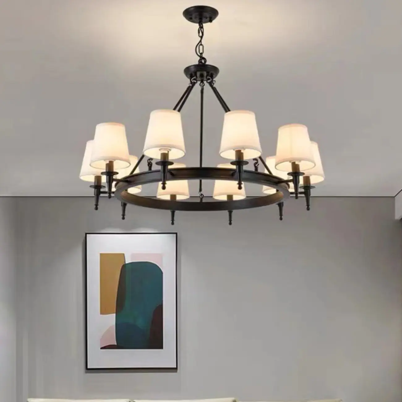 America Country Ring Fabric Lampshade Black Chandelier Image - 1 | homeyfad