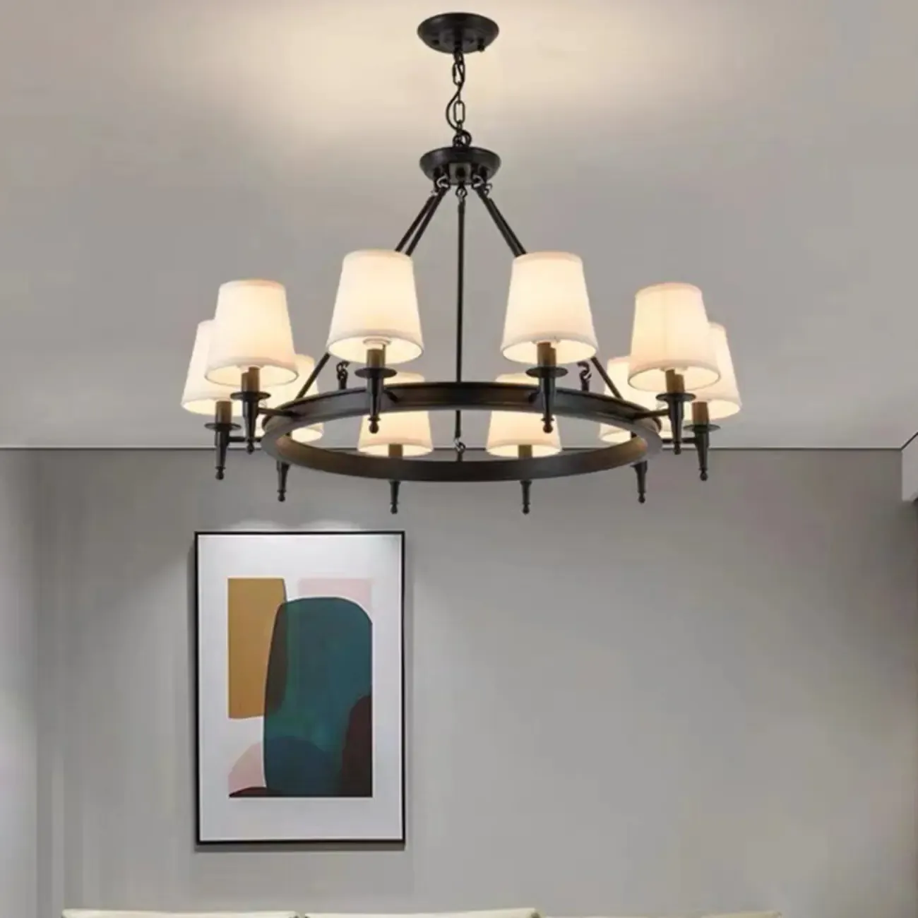 America Country Ring Fabric Lampshade Black Chandelier Image - 1