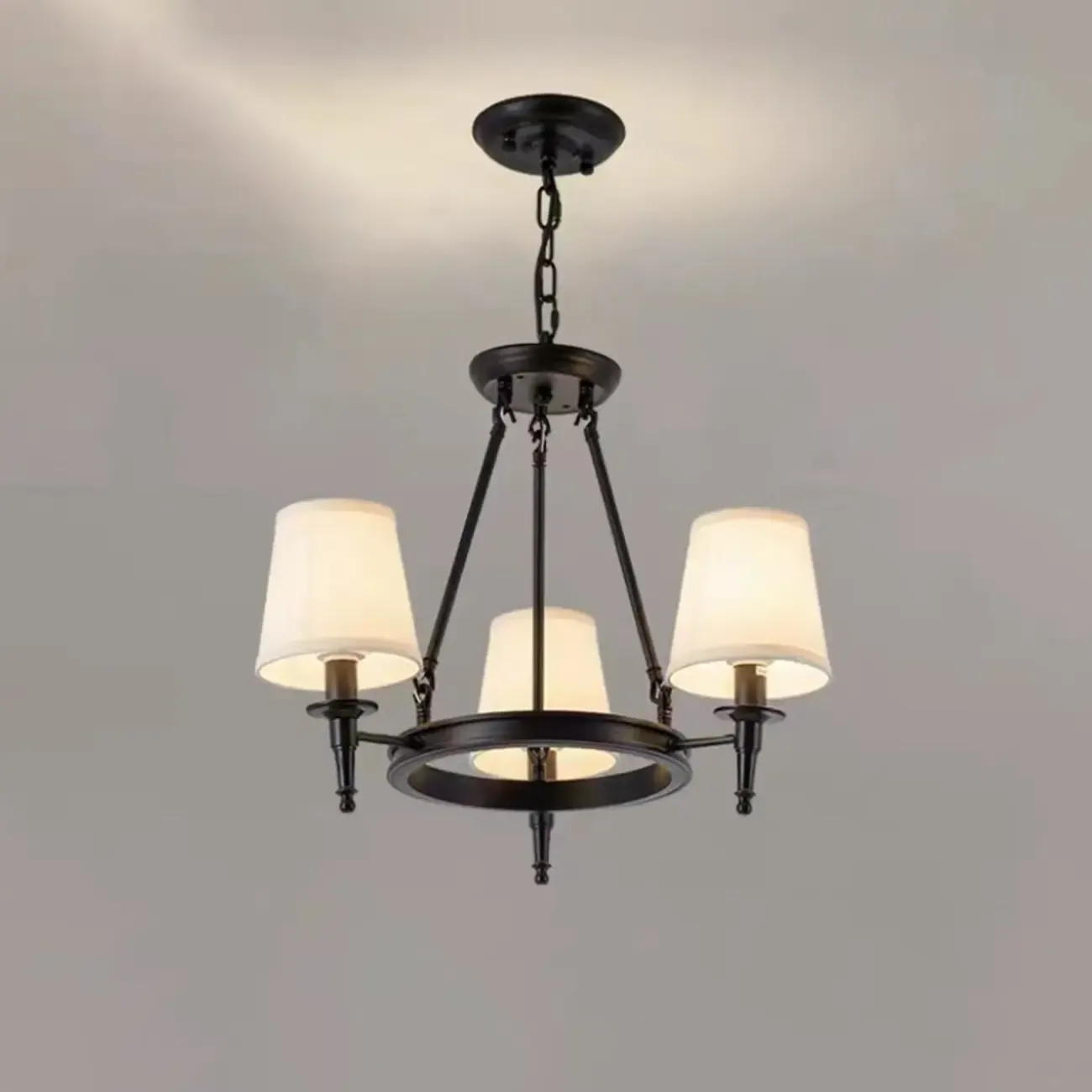 America Country Ring Fabric Lampshade Black Chandelier Image - 10