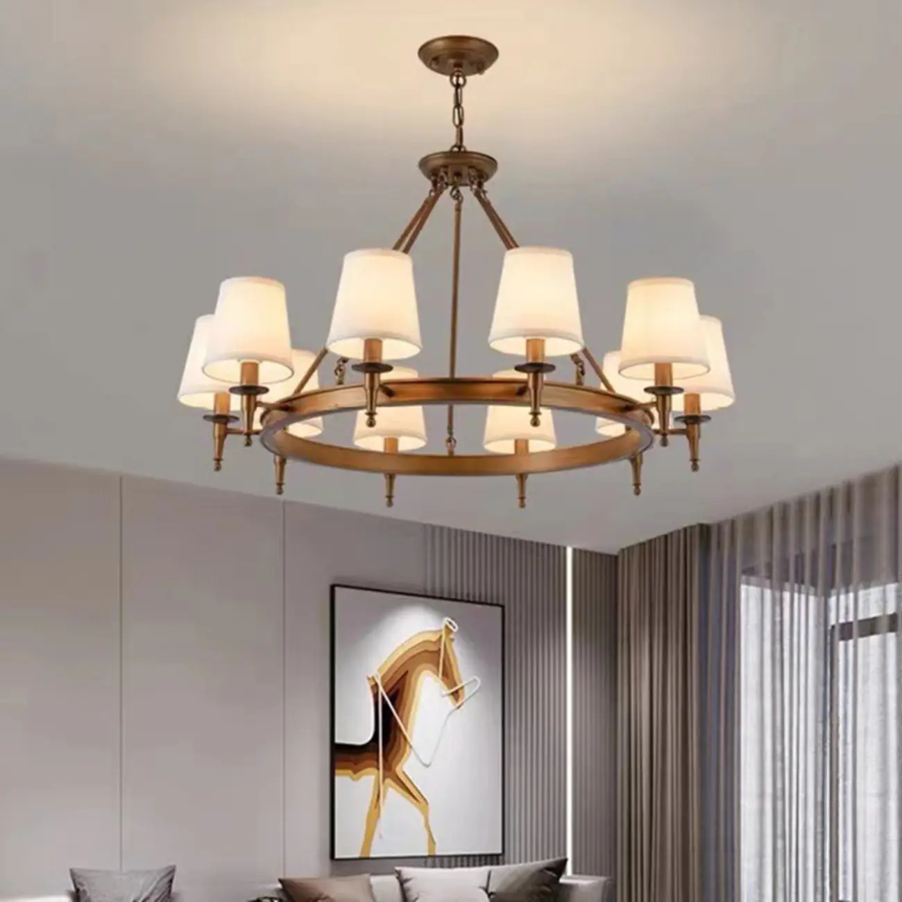 America Country Ring Fabric Lampshade Black Chandelier Image - 8 | homeyfad