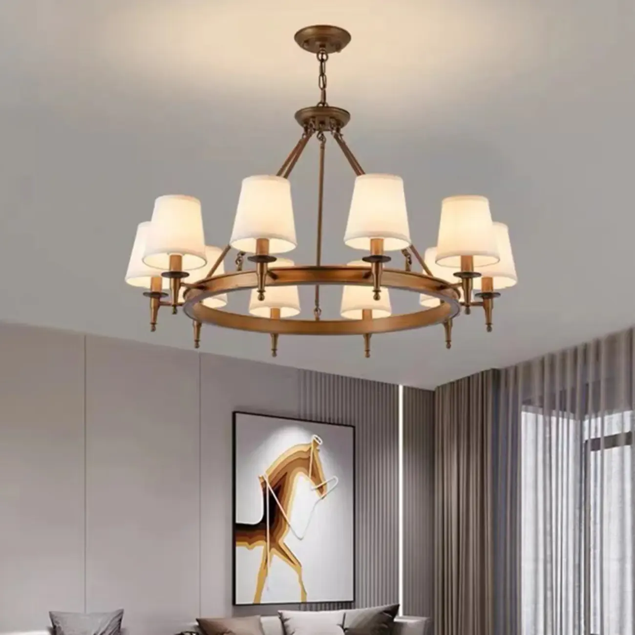 America Country Ring Fabric Lampshade Black Chandelier Image - 8