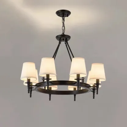 America Country Ring Fabric Lampshade Black Chandelier Image - 12