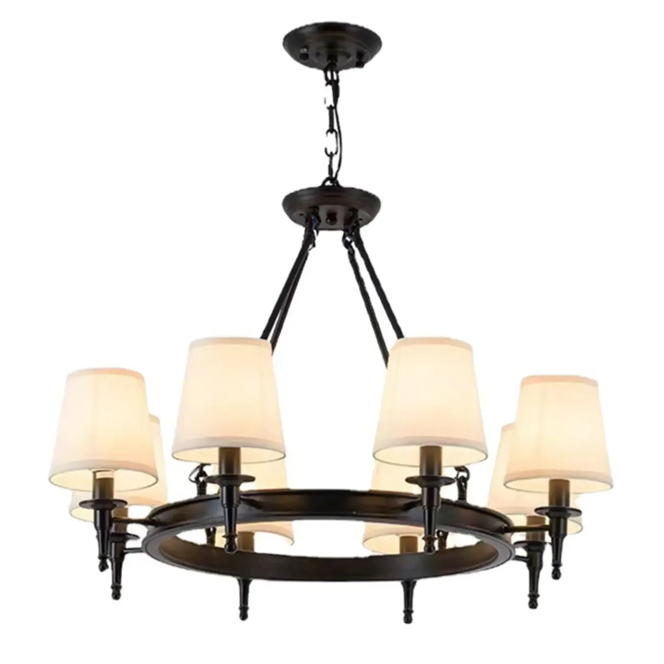 America Country Ring Fabric Lampshade Black Chandelier Image - 15