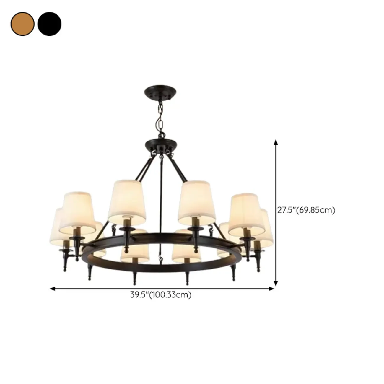 America Country Ring Fabric Lampshade Black Chandelier Image - 23