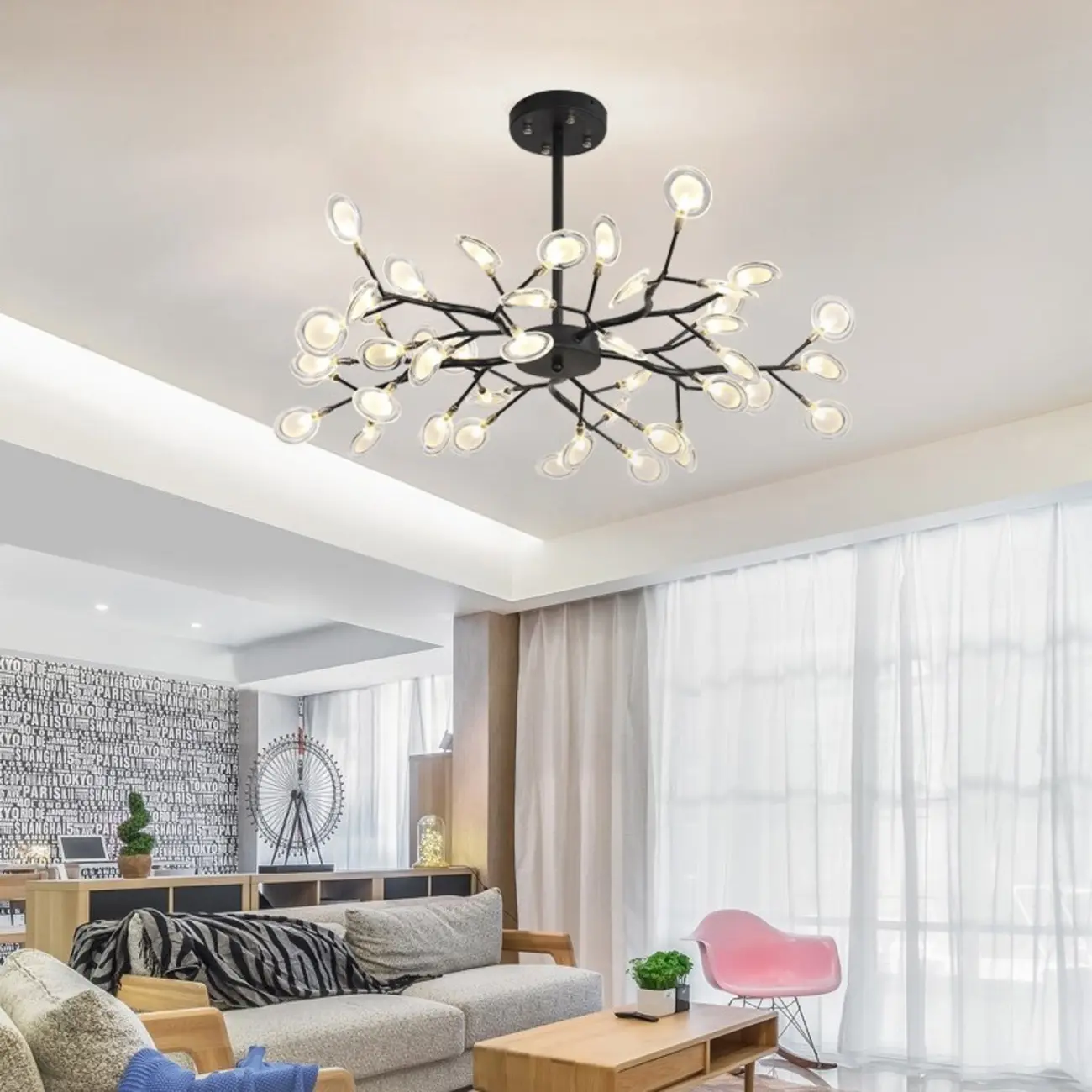 Sputnik Modern Branching Glass Brass Chandelier Image - 2 | homeyfad