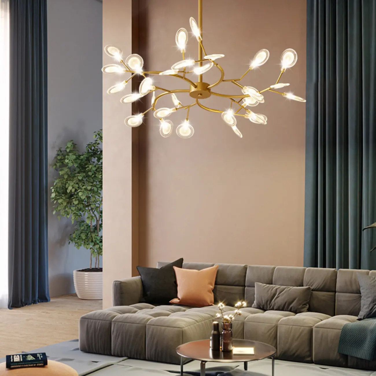 Sputnik Modern Branching Glass Brass Chandelier Image - 7 | homeyfad