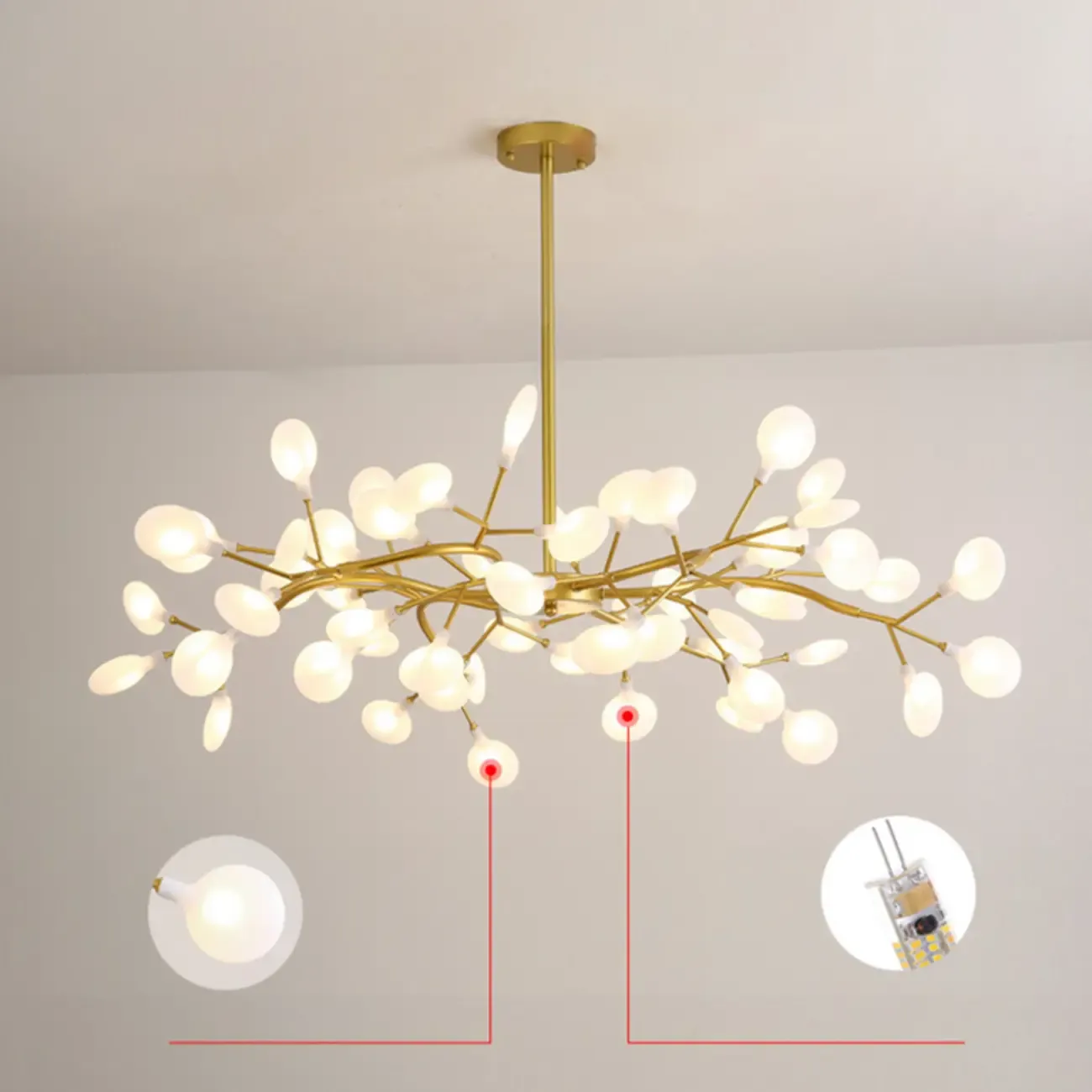 Sputnik Modern Branching Glass Brass Chandelier Image - 15