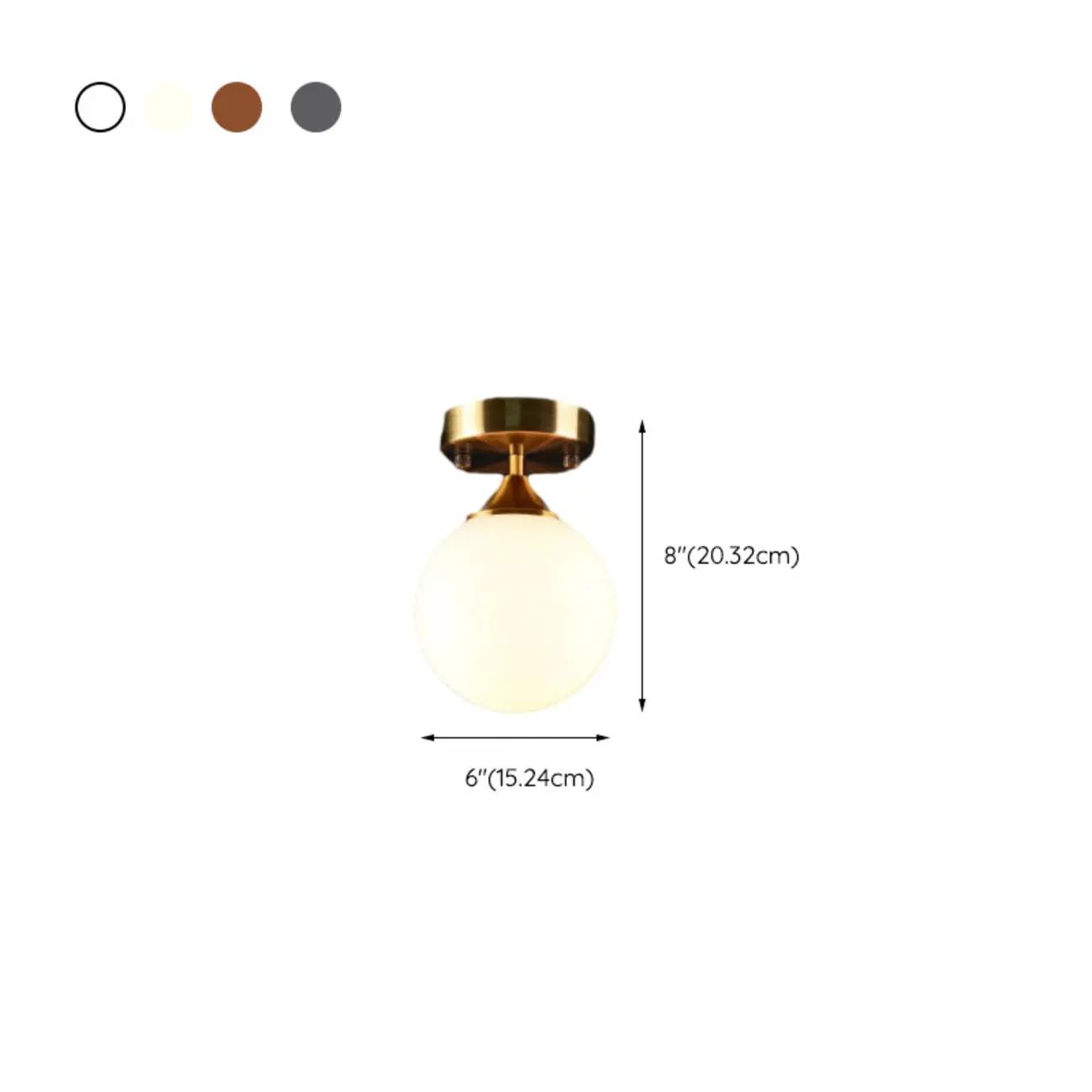 1-Light Circular Brass Glass Ball Semi Flush Ceiling Light #size