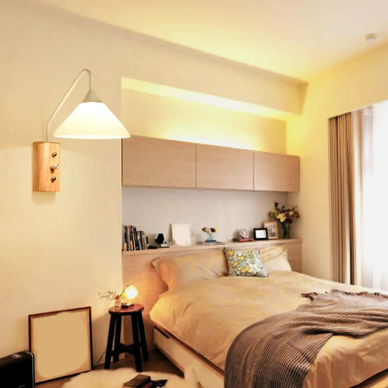 Modern Alloy Wall Light with Geometric Shade for Bedroom Image - 5 | homeyfad