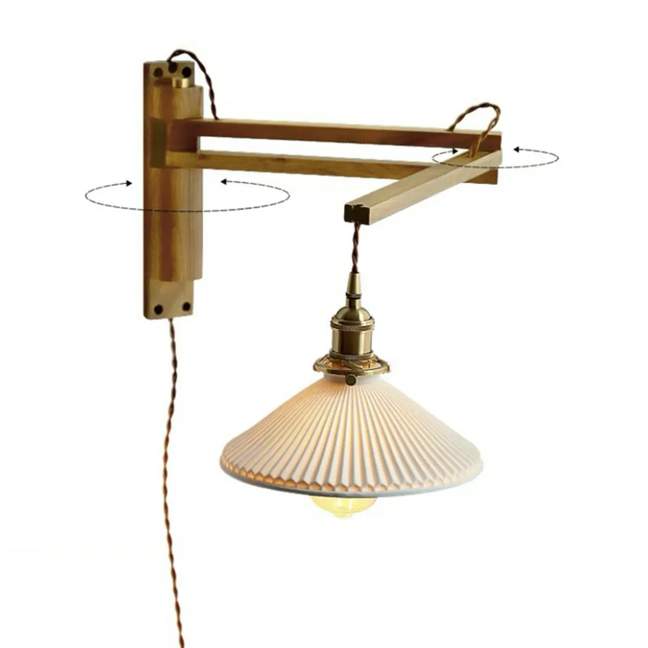 Vintage Ceramic Shade Wall Light, Wood Bracket, Indoor Use Image - 3 | homeyfad