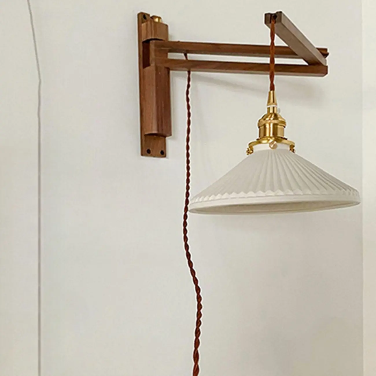 Vintage Ceramic Shade Wall Light, Wood Bracket, Indoor Use Image - 5 | homeyfad