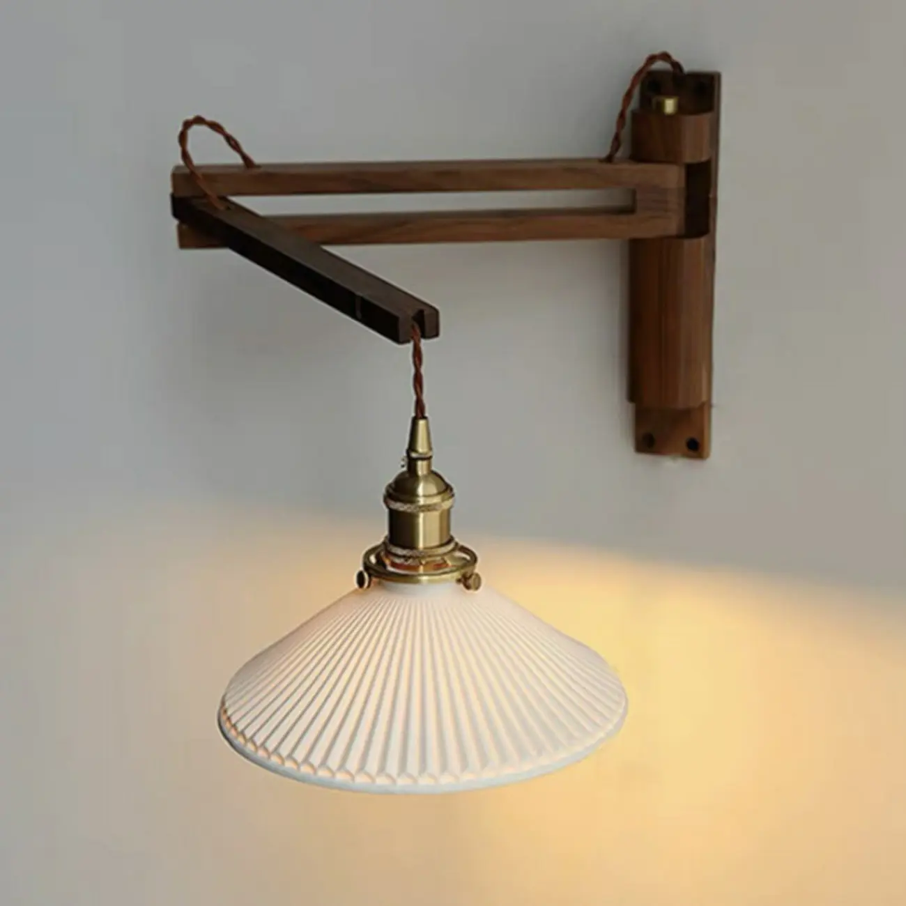 Vintage Ceramic Shade Wall Light, Wood Bracket, Indoor Use Image - 9 | homeyfad
