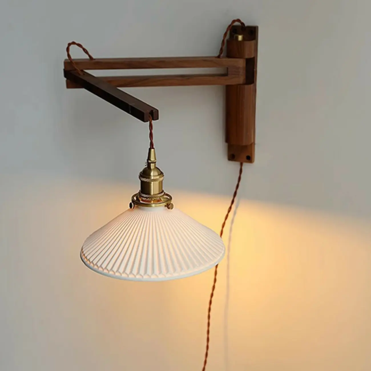 Vintage Ceramic Shade Wall Light, Wood Bracket, Indoor Use Image - 14 | homeyfad
