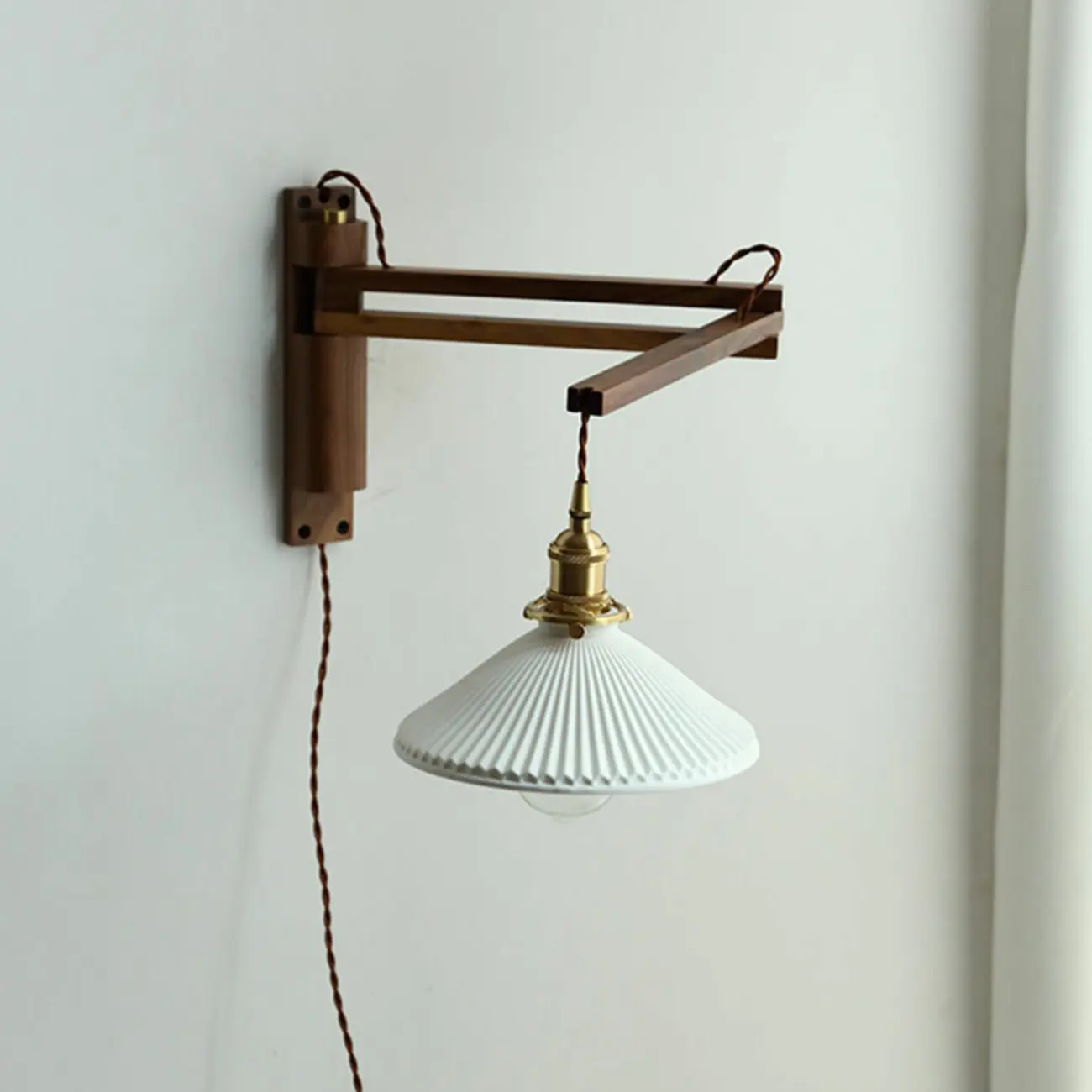 Vintage Ceramic Shade Wall Light, Wood Bracket, Indoor Use Image - 16 | homeyfad