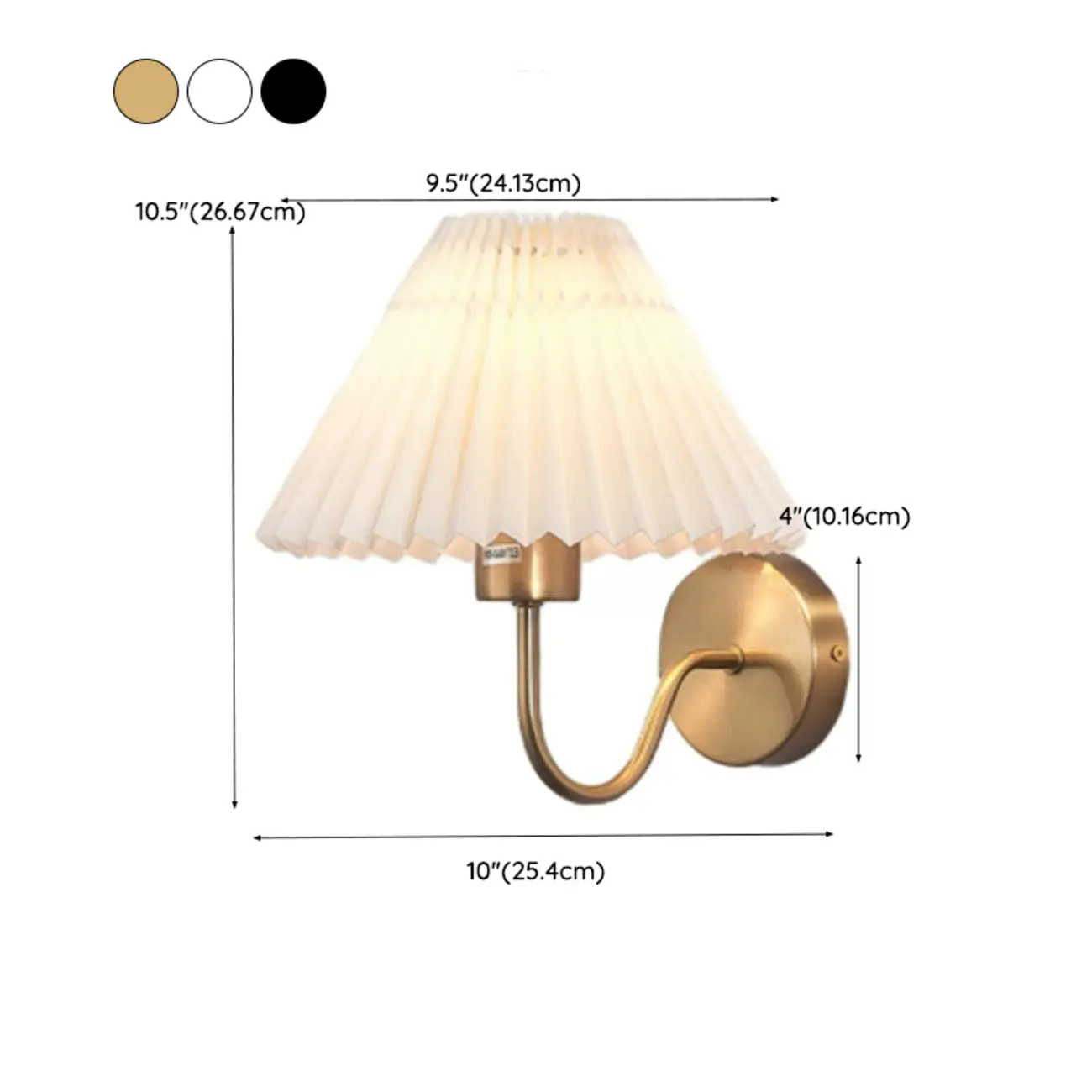 Classic Fabric Pleated Cone Shade Wall Sconce #size