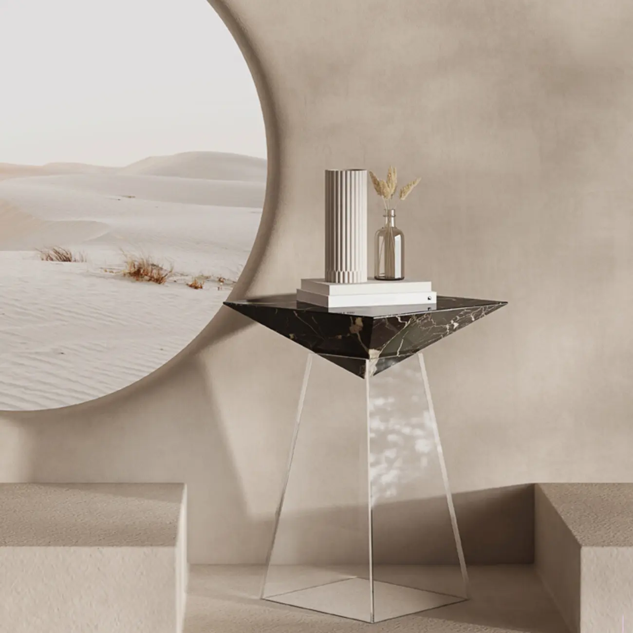 Modern Marble Square End Table with Glass Base for Living Room Image - 2 | homeyfad