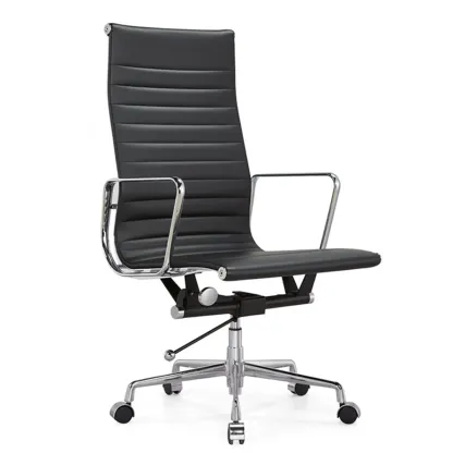 Beige Leather Adjustable High-Back Swivel Office Chair Image - 4