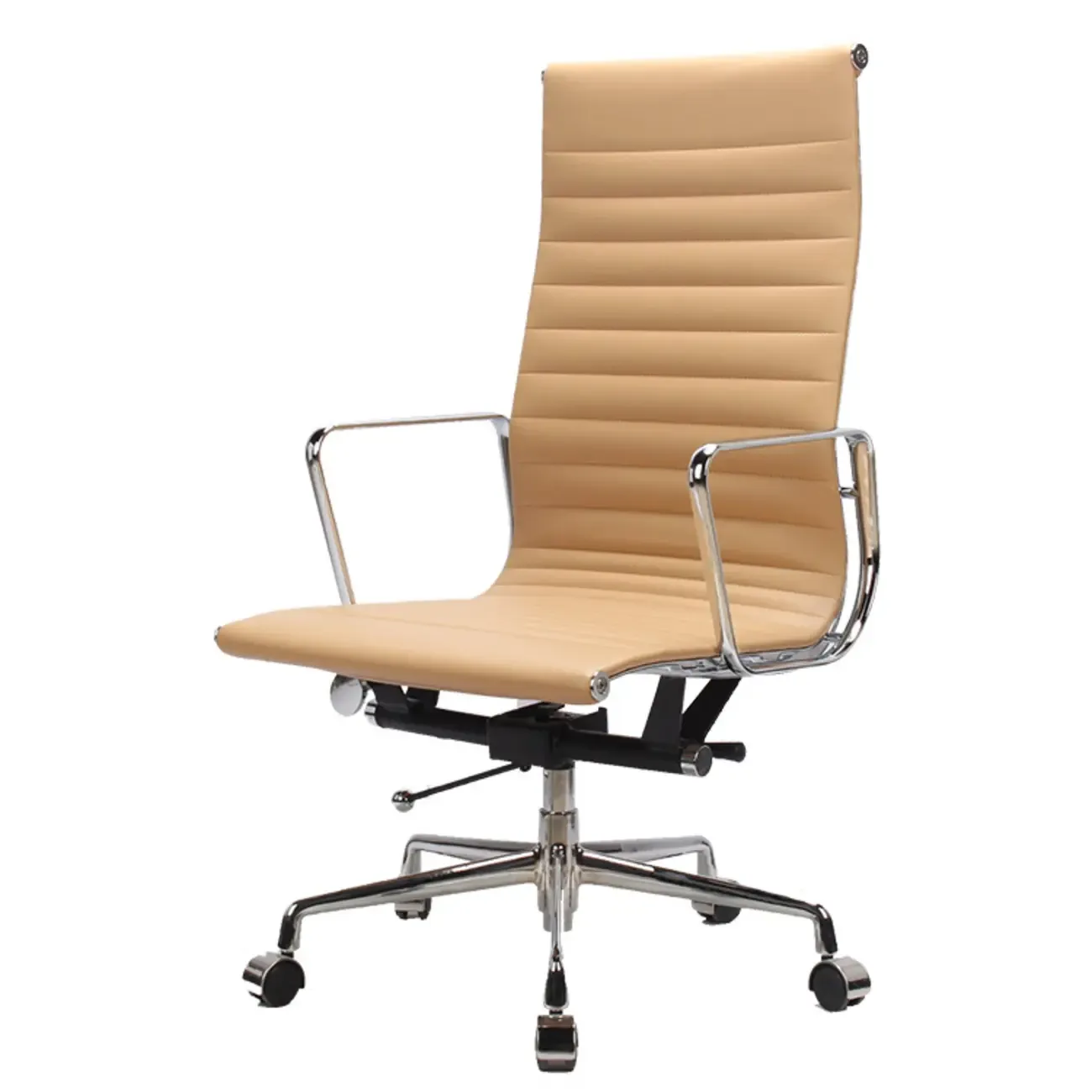 Beige Leather Adjustable High-Back Swivel Office Chair Image - 6