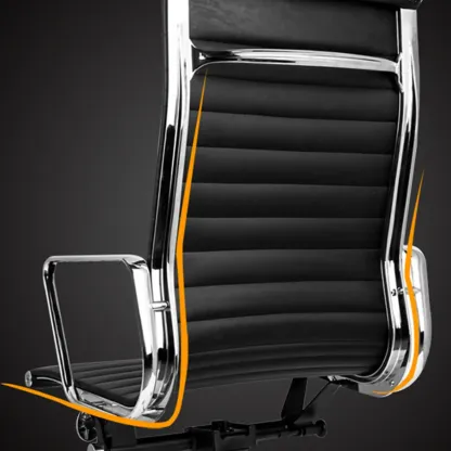 Beige Leather Adjustable High-Back Swivel Office Chair Image - 7