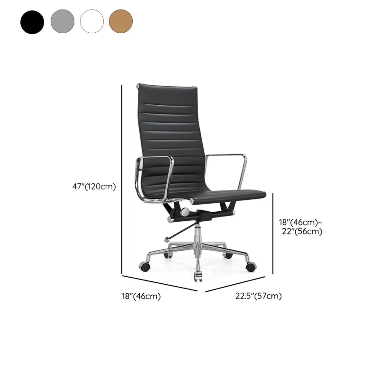 Beige Leather Adjustable High-Back Swivel Office Chair #size